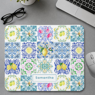 Chic Sicilian azulejo Amalfi Mediterranean tiles Mouse Pad