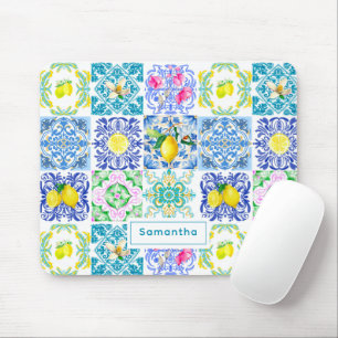 Chic Sicilian azulejo Amalfi Mediterranean tiles Mouse Pad