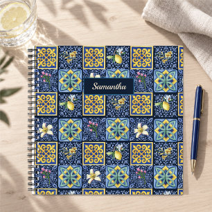 Chic Sicilian Blue White Mediterranean Tiles Notebook