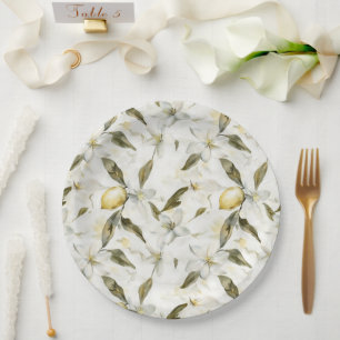 Chic Sicilian Summer Lemons Floral Wedding Paper Plate