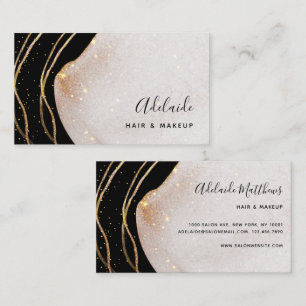 Chic Signature Script Black And Gold Agate Modern  Business Card