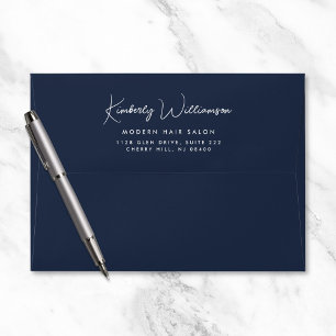 Chic Signature Script Business Blue Return Address Envelope