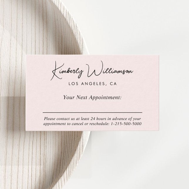 Chic Signature Script Pink Business Appointment Card (Empower your name in our signature script as your logo and brand identity)