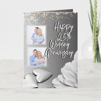 Chic Silver 4 Photos 25th Wedding Anniversary Card