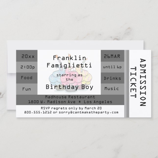 Chic Silver Admission Ticket Birthday Invite (Front)