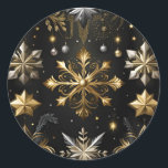 Chic Silver And Gold Snowflakes Classic Round Sticker<br><div class="desc">*Customize with additional text.</div>