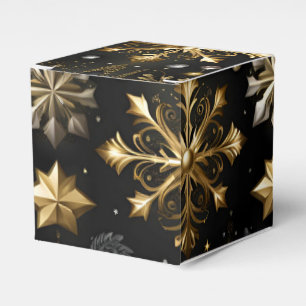 Chic Silver And Gold Snowflakes Cube Favor Box