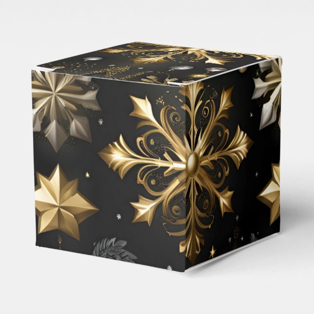 Chic Silver And Gold Snowflakes Cube Favor Box (Front Side)