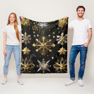 Chic Silver And Gold Snowflakes Fleece Blanket