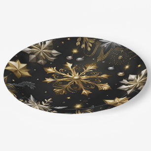 Chic Silver And Gold Snowflakes Paper Plate