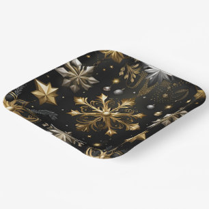 Chic Silver And Gold Snowflakes Paper Plate