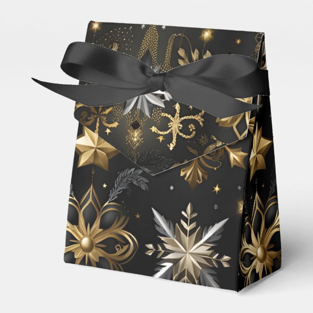 Chic Silver And Gold Snowflakes Tent Favor Box (Front Side)