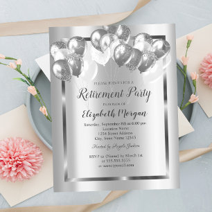 Chic Silver Balloons,Frame,Retirement Invitation