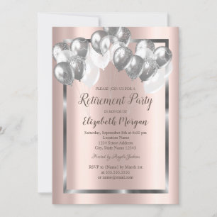 Chic Silver Balloons,Frame,Rose Gold,Retirement  Invitation