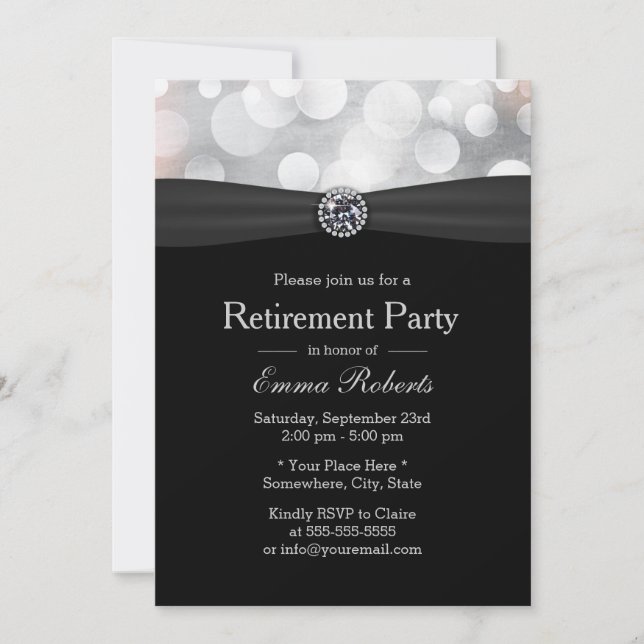 Chic Silver & Black Diamond Retirement Party Invitation (Front)
