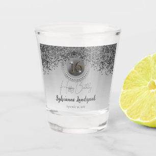 Chic Silver & Black Glitter 16th Birthday Gift Shot Glass