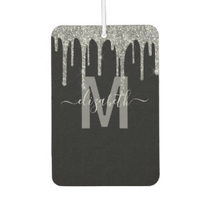 Chic Silver Dripping Glitter Monogram Name Air Freshener