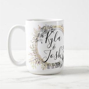 Chic Silver Floral Wreath Wedding Personalized  Coffee Mug