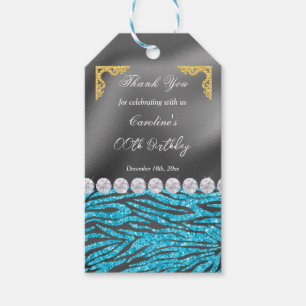 Chic Silver Foil Gold & Light Blue Zebra Print Gift Tags
