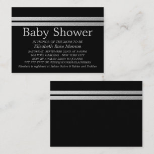 Chic Silver Foil Stripes, Black Baby Shower Invite