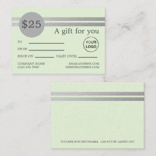Chic Silver Foil Stripes Mint Green Gift Cards