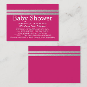Chic Silver Foil Stripes, Pink Baby Shower Ticket