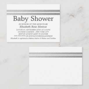 Chic Silver Foil Stripes, White Baby Shower Invite