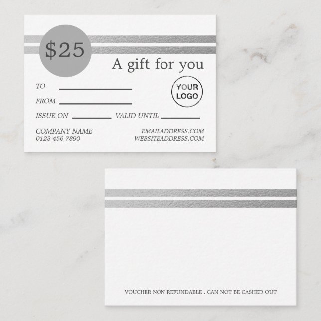 Chic Silver Foil Stripes | White Gift Cards (Front/Back)