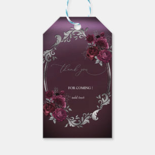 Chic Silver Frame Burgundy Roses Wedding  Gift Tags