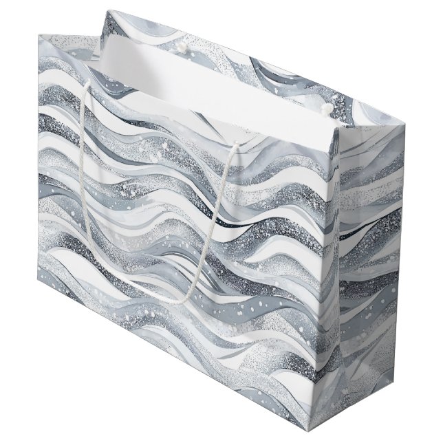 Chic Silver Glam Abstract Birthday Large Gift Bag (Front Angled)