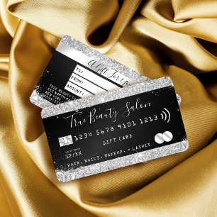 Chic Silver Glitter Black Metallic Credit Gift Bus Business Card