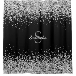 Chic Silver Glitter Confetti Monogram Black