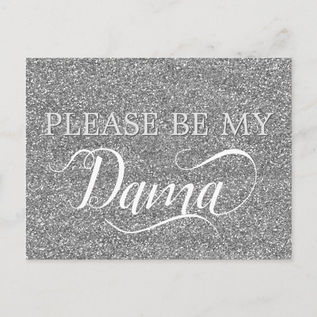 Chic Silver Glitter Dama Quinceanera Dama Proposal Invitation Postcard (Front)