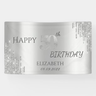 Chic Silver Glitter Drips 50th Birthday Banner