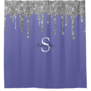 Chic Silver Glitter Drips Monogram Name Periwinkle