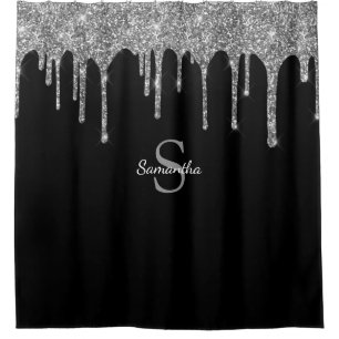 Chic Silver Glitter Drips Sparkle Monogram Name