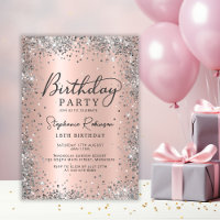 Chic Silver Glitter Metal Rose Gold 18th Birthday