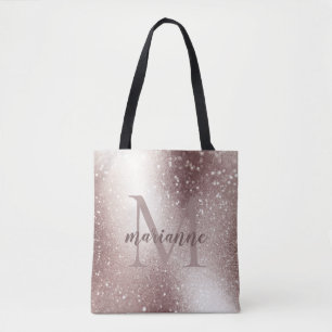 Chic Silver Glitter Monogram Custom Name Tote Bag