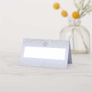 Chic silver glitter script lavender Bat Mitzvah Place Card