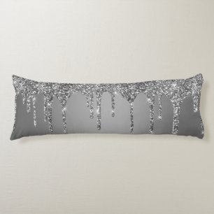 Chic Silver Glitter Sparkle Drips Body Pillow