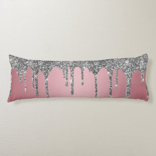Chic Silver Glitter Sparkle Drips Rose Gold Pink Body Pillow