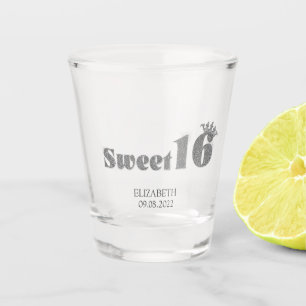 Chic Silver Glitter Tiara Sweet 16   Shot Glass