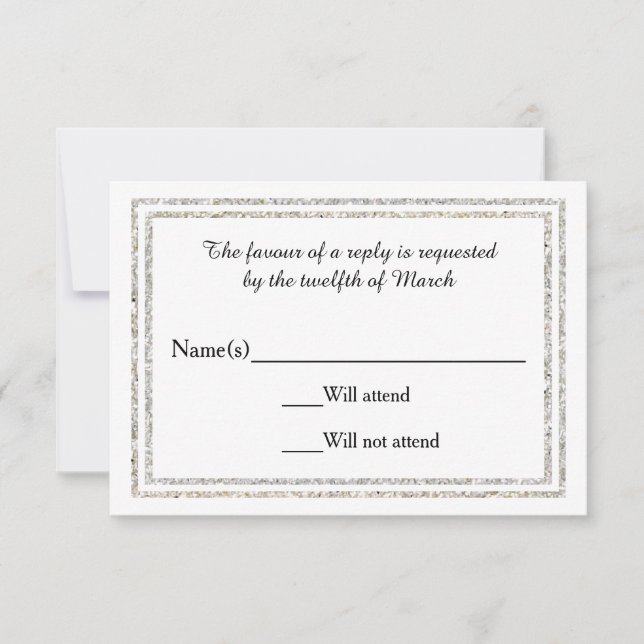 Chic Silver Glittered Trim - RSVP Card (Front)