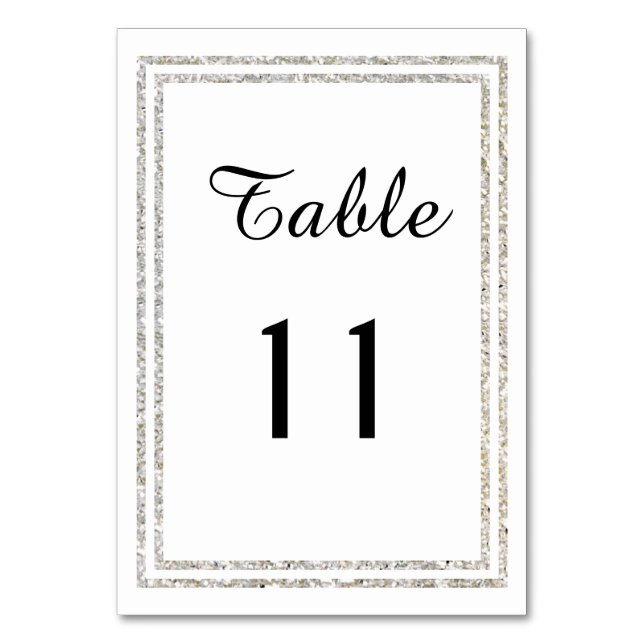 Chic Silver Glittered Trim - Table Card (Front)
