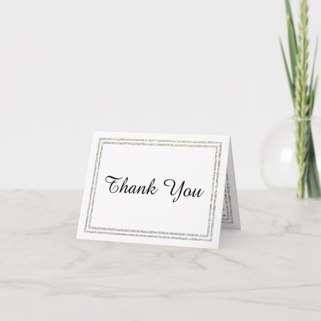 Chic Silver Glittered Trim - Thank You Card (Front)