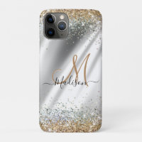 Chic silver Gold faux glitter monogram