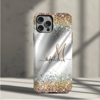 Chic silver Gold faux glitter monogram