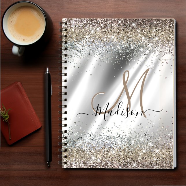 Chic silver Gold faux glitter monogram Notebook (Creator Uploaded)