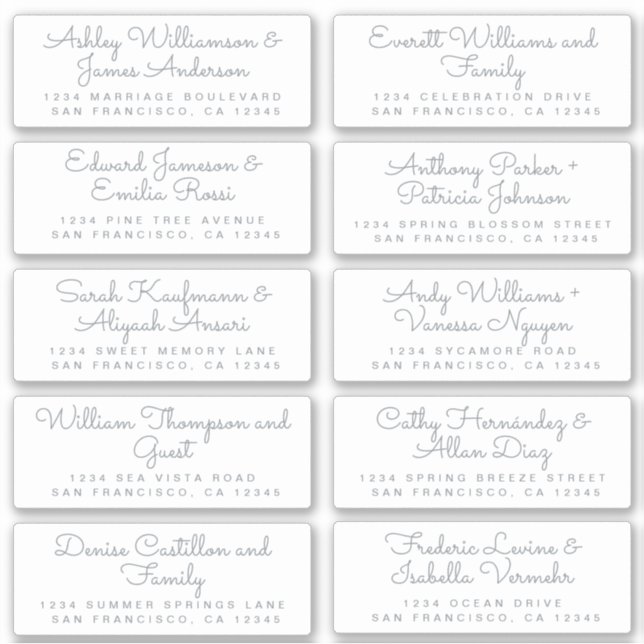 Chic Silver Grey Calligraphy Guest Address Labels (Front)