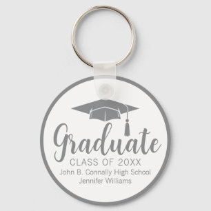 Chic Silver Grey Graduate Custom 2025 Graduation Keychain
